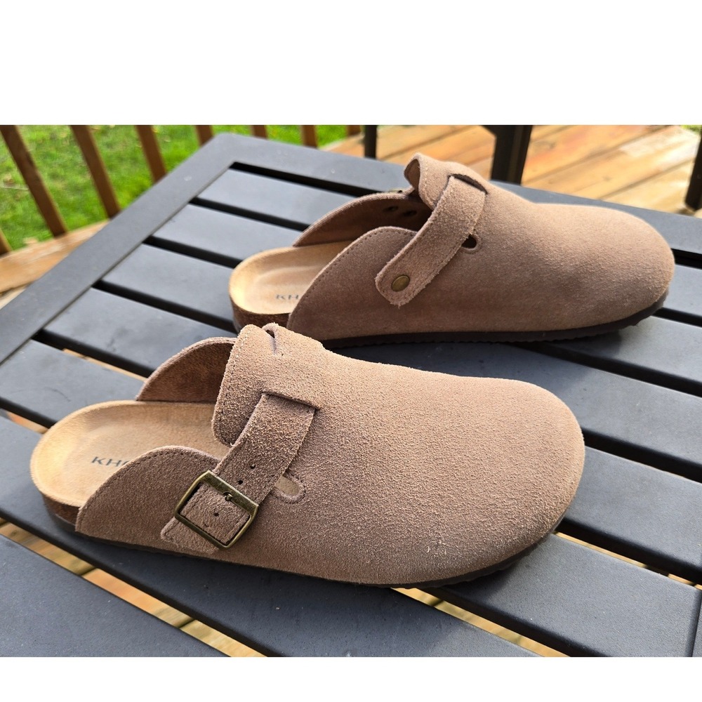 Khombu womens Suede Clogs Tan Buckle Strap Cork Footbed Slip On Shoes size 10 - Picture 4 of 5